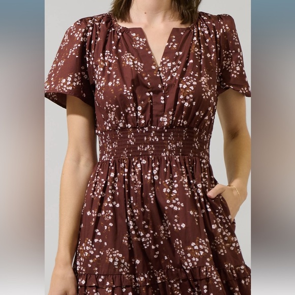 SugarLips Palmer Poplin Tiered Maxi Dress Brown - Picture 5 of 8